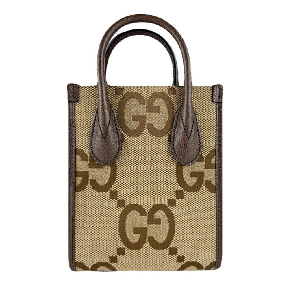 Gucci 2way Handbag Crossbody Jumbo GG Tote Canvas Leather Brown Green Red